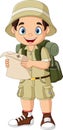 Cartoon hiker boy holding a map Royalty Free Stock Photo