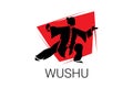 Wushu sport vector line icon. sportman, fighting stance.