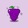cute grape character with thinking expression, close eyes and sit cross-legged