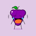 cute grape character with crying expression. green and purple