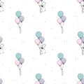 Seamless pattern with a cute puppy, color balloons, stars and hearts. Royalty Free Stock Photo