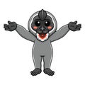 Cute little driil monkey cartoon raising hands