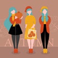Autumn or fall women flat vector illustration