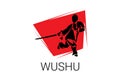 Wushu sport vector line icon. sportman, fighting stance.