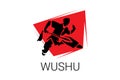 Wushu sport vector line icon. sportman, fighting stance.