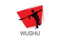 Wushu sport vector line icon. sportman, fighting stance.