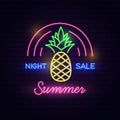 Night Sale Summer Neon Text Pineapple Lamp Illustration Royalty Free Stock Photo