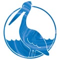 Pelican icon with ocean water in the background Royalty Free Stock Photo