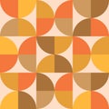 Mid century modern half circles seamless pattern in orange, amber, brown and beige.