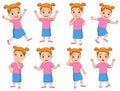 Little kid girl in various expressions and gesture set Royalty Free Stock Photo