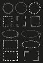 Set of graphic doodle floral borders for text, photos, templates for posts.