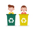 Kids collect rubbish for recycling, Child Segregating Trash, recycling trash, Save the World, recycling isolated on white