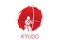 Japanese archery kyudo sport vector line icon. sportman,