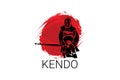 Japanese fencing kendo sport vector line icon. sportman,