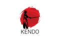 Japanese fencing kendo sport vector line icon. sportman,