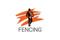 Fencing sport vector line icon. sportman, fighting stance.