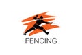 Fencing sport vector line icon. sportman, fighting stance.