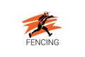 Fencing sport vector line icon. sportman, fighting stance.