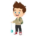 Cartoon school boy playing with a yoyo