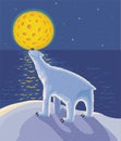 Polar White Bear And Moon Winter Night Sky Royalty Free Stock Photo