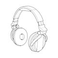 Line Art Headphones Vector Illustration, Music Concept, Line art vector, Portable earphones, Headphones Vector Royalty Free Stock Photo