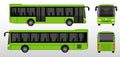 Set of realistic passangers bus or travel bus side view and front back view or mockup automotive public transport template. eps