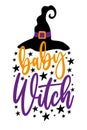 Baby Witch - First Halloween design. Witch hat and stars. Royalty Free Stock Photo