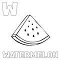 Watermelon coloring page. Coloring and learning to recognize the letter w in vector