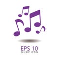 Purple music icon. Flat vector symbol isolated on a white background. Music design graphic element. Royalty Free Stock Photo