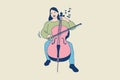 Illustrations young beautiful musician playing cello in outdoors