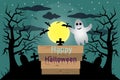 Celebrate halloween with full moon and dry tree