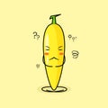 cute banana character with thinking expression, close eyes and sit cross-legged