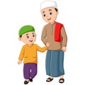 Cute little Muslim boy with his father