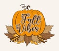 Fall vibes - autumnal decoration, pumpkin and leaves Royalty Free Stock Photo