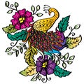 Drawing decorative beautiful peacock motif batik Royalty Free Stock Photo