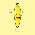 cute banana character with smile and happy expression, jump, close eyes and mouth open Royalty Free Stock Photo