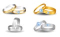 Set of realistic wedding rings isolated or luxury golden ring for engaged or valentine`s gold ring concept. eps vector.