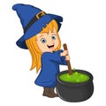 Cute little witch cooking a potion in cauldron Royalty Free Stock Photo