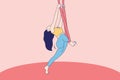 Illustrations of Beautiful Young woman doing anti-gravity aerial yoga in red hammock Royalty Free Stock Photo