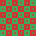 Mid Century modern atomic starburst in green and red checkered squares seamless pattern. Royalty Free Stock Photo