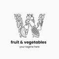 Letter W made of fruit and vegetables. Organic food logo concept.