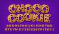 Choco cookie alphabet font. Cartoon chocolate chip cookie letters and numbers.