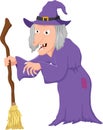 Cartoon scary witch holding broomstick isolated on white background Royalty Free Stock Photo