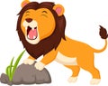 Cartoon happy lion roaring on white background Royalty Free Stock Photo