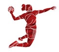 Handball Sport Woman Player Action Cartoon Graphic Vector