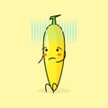 cute banana character with hopeless expression and sit down