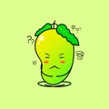 cute mango character with thinking expression, close eyes and sit cross-legged