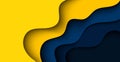Multi layers yellow navy wavy texture 3D papercut layers in gradient vector banner. Royalty Free Stock Photo