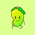 cute mango character with intimidation expression and sit down Royalty Free Stock Photo