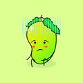 cute mango character with hopeless expression and sit down